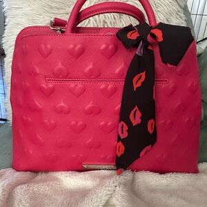 Betsey Johnson Pink Heart embossed Satchel with Scarf